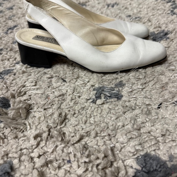 Vintage Sergio Casciani White Leather Slingback Block Pumps Women’s  Size 7 1/2 - Picture 4 of 8
